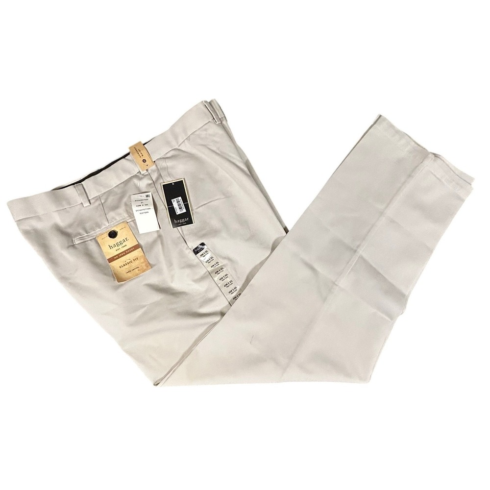 New Haggar Classic Fit No Iron Khaki Mens 100% Cotton 42x32‎ Tan